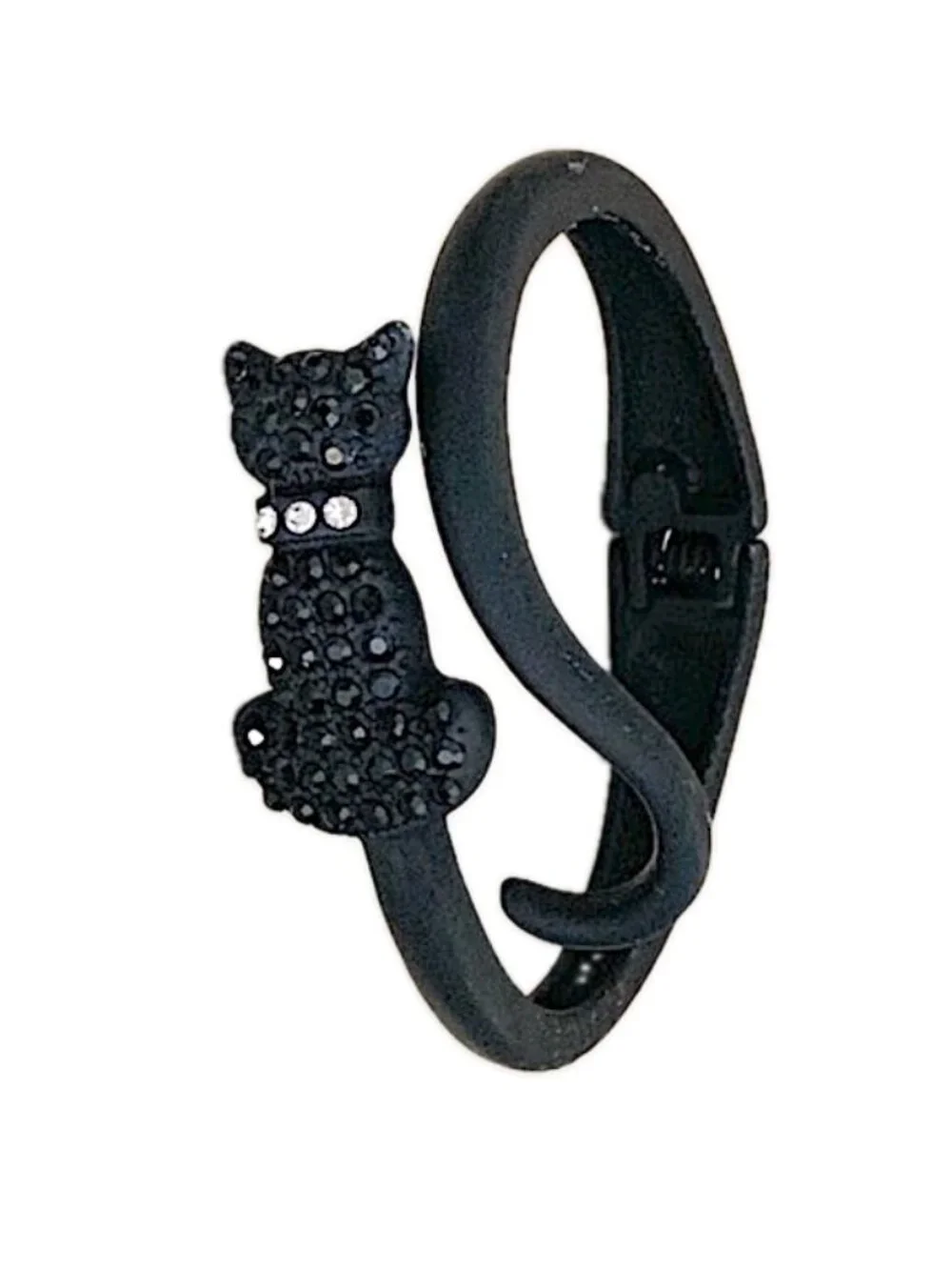 True to Form Hinged Bangle Bracelet Black Cat with Rhinestones NEW